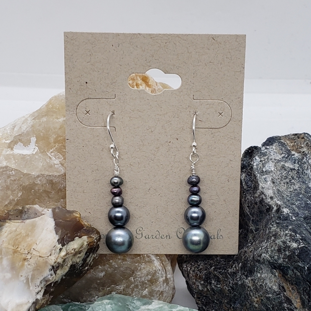 SS Blue/Gray Pearl Stack Earrings
